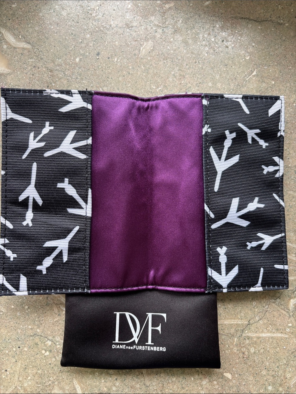 Diane von Furstenberg Black & Purple Passport Cover with White Plane Print